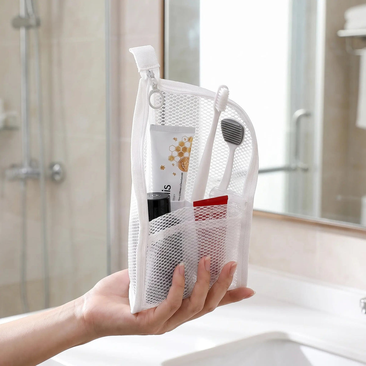 🔥LAST CHANCE!! ✨BUY 1 GET 1 FREE!!!🔥Mesh Zipper Travel Pouch – Leak-Proof Multi-Pocket Toiletry Organizer for Makeup & Essentials