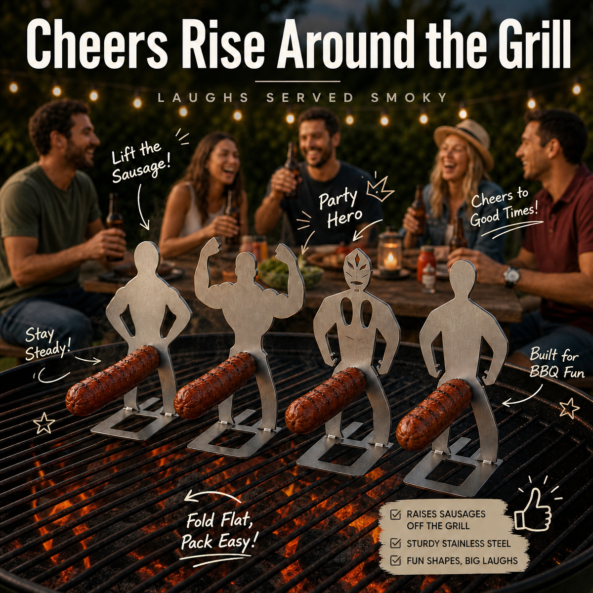 Stainless Steel BBQ Sausage Holder – Buy 1 Get 1 Free, 2 Pack, Funny Grilling Gadget Gift