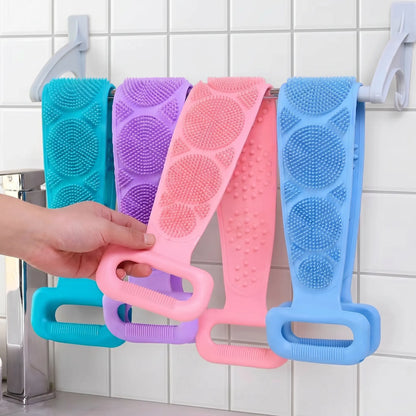 Dual-Sided Silicone Back Scrubber, Exfoliating Body Brush Strap, Gentle Bathing Accessory for All Skin Types, Shower Body Brush, Flexible Silicone Body Brush