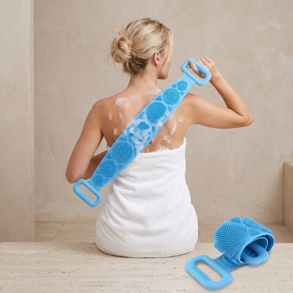 Dual-Sided Silicone Back Scrubber, Exfoliating Body Brush Strap, Gentle Bathing Accessory for All Skin Types, Shower Body Brush, Flexible Silicone Body Brush