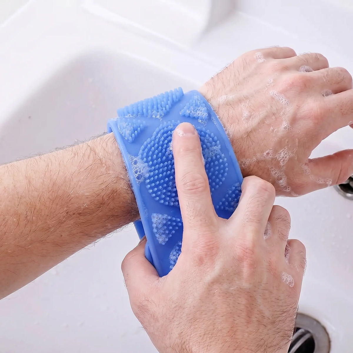 Dual-Sided Silicone Back Scrubber, Exfoliating Body Brush Strap, Gentle Bathing Accessory for All Skin Types, Shower Body Brush, Flexible Silicone Body Brush