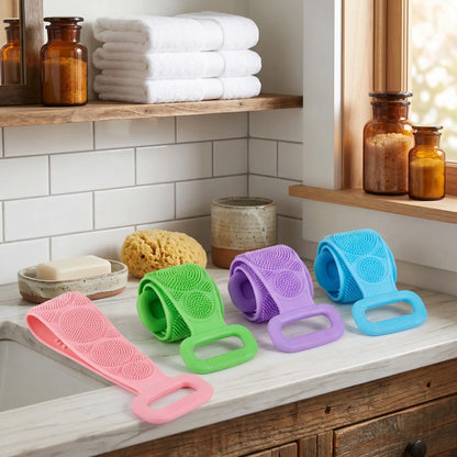Dual-Sided Silicone Back Scrubber, Exfoliating Body Brush Strap, Gentle Bathing Accessory for All Skin Types, Shower Body Brush, Flexible Silicone Body Brush