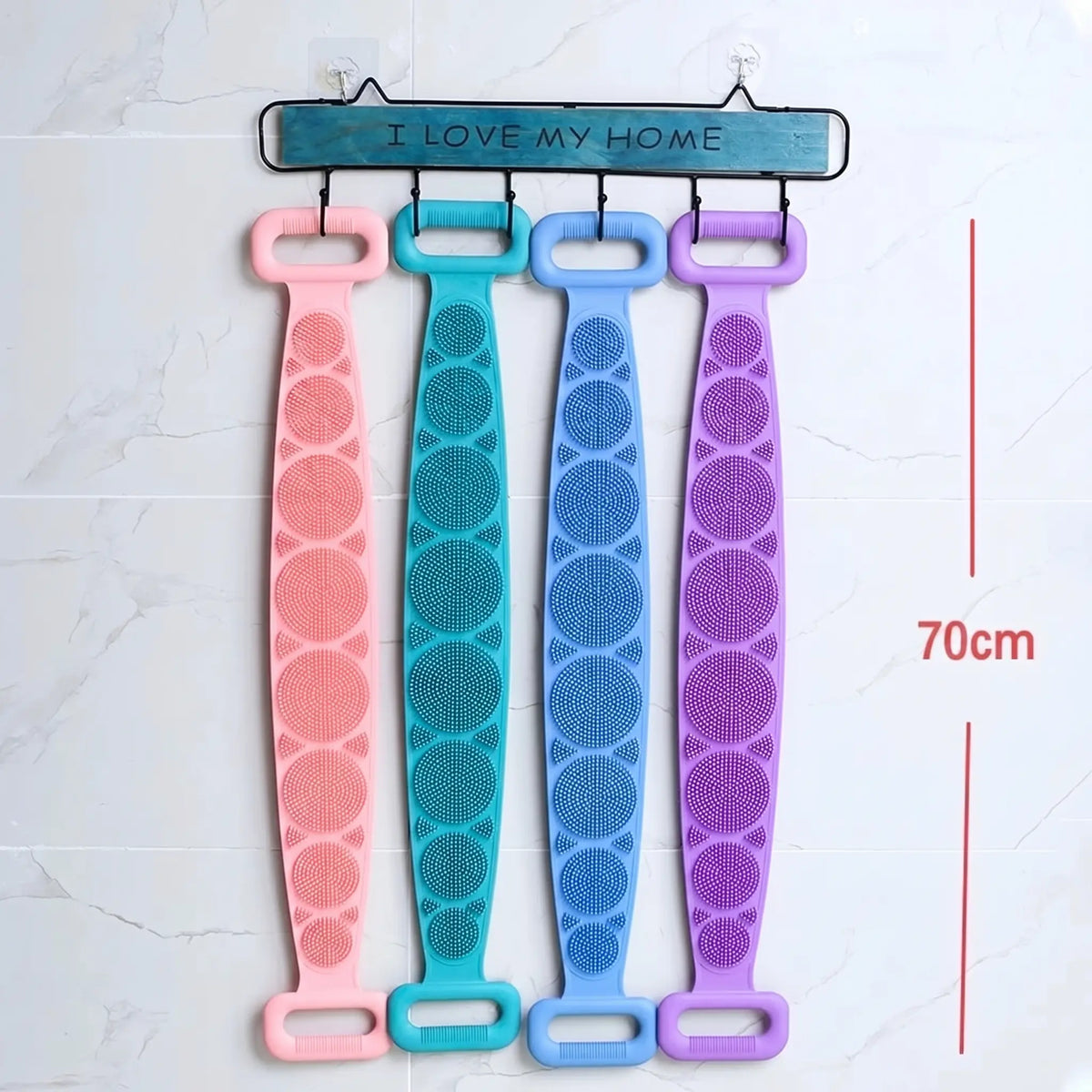Dual-Sided Silicone Back Scrubber, Exfoliating Body Brush Strap, Gentle Bathing Accessory for All Skin Types, Shower Body Brush, Flexible Silicone Body Brush