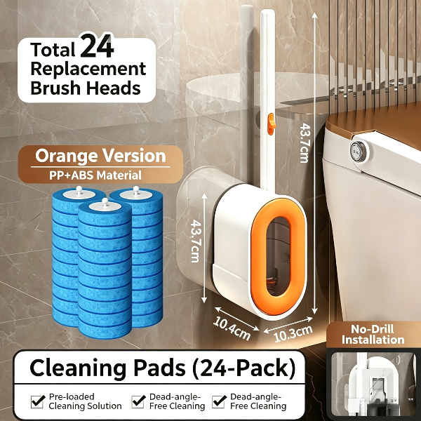 Toilet Brush Kit – 24 Refills, No-Touch Rotating System, 3–4 Months of Cleaning